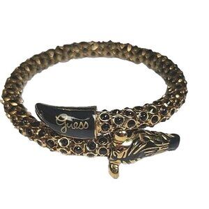 RARE Vintage Guess Zebra Gold Plated Black Rhinestone & Enamel Wrap Bracelet